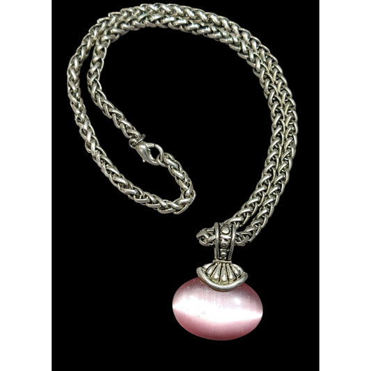 Whimsical Fantasy Pink Cat Eye Glass Pendant Necklace