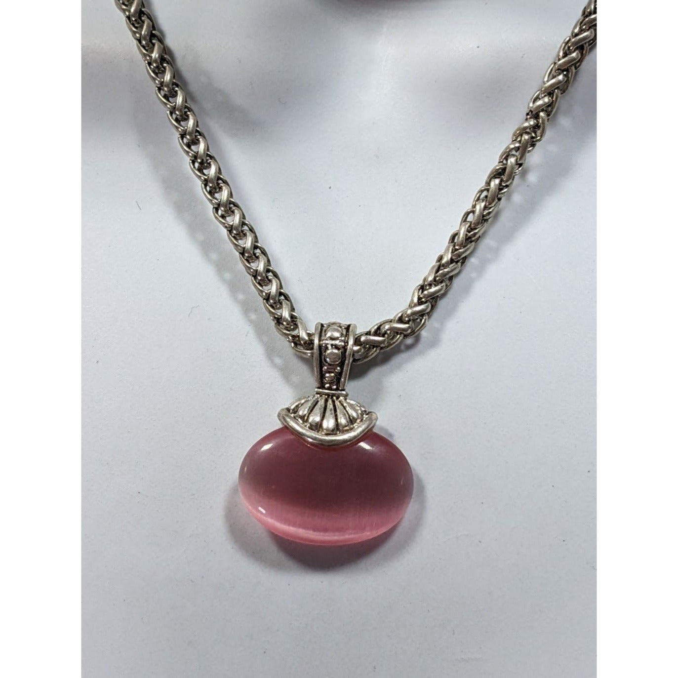 Whimsical Fantasy Pink Cat Eye Glass Pendant Necklace