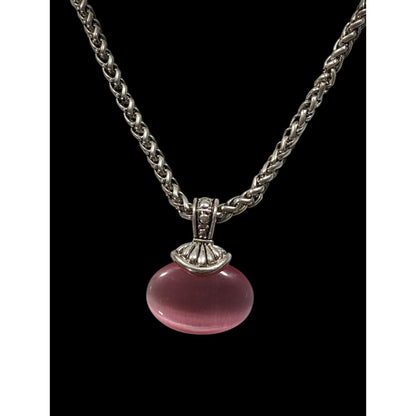 Whimsical Fantasy Pink Cat Eye Glass Pendant Necklace
