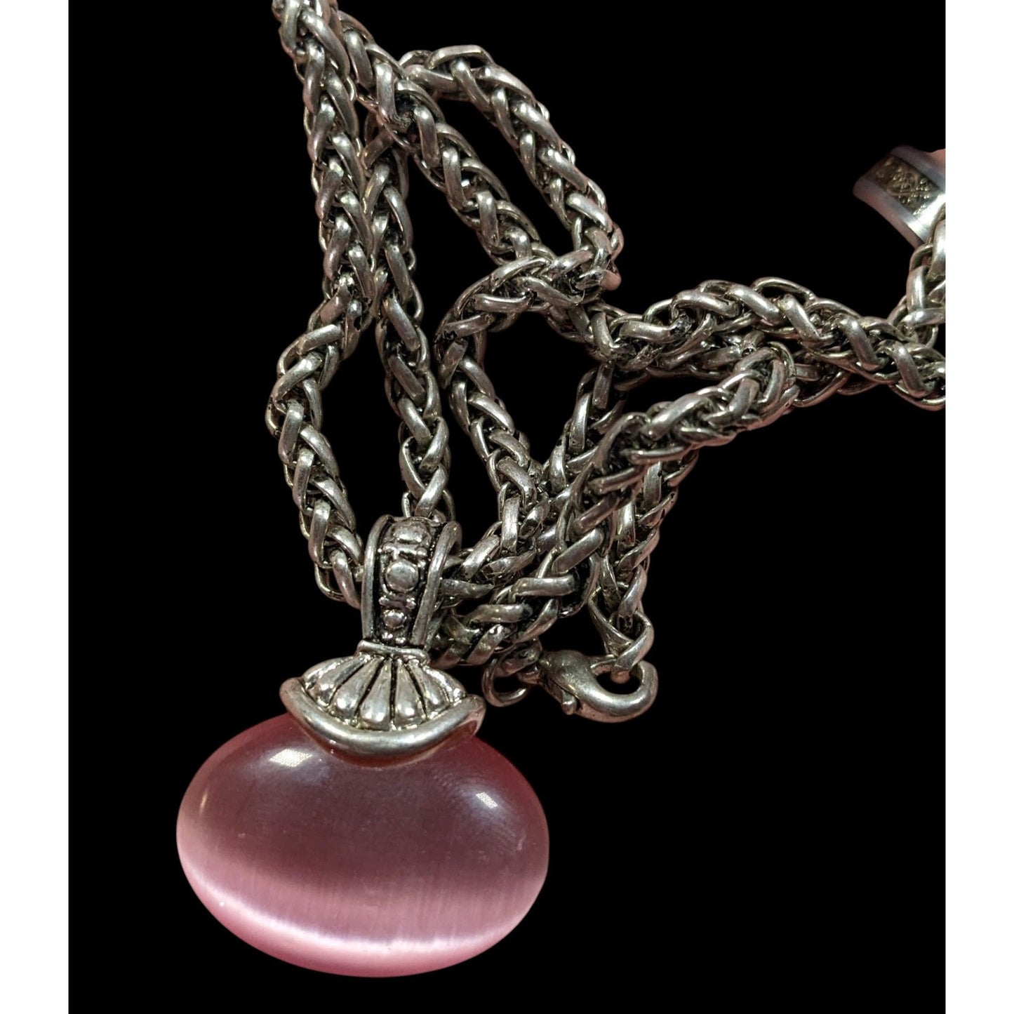 Whimsical Fantasy Pink Cat Eye Glass Pendant Necklace