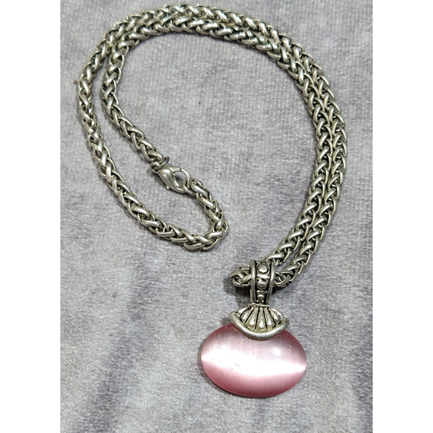 Whimsical Fantasy Pink Cat Eye Glass Pendant Necklace