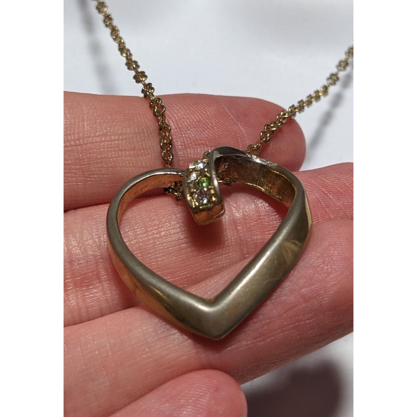 Open Heart-Shaped Rhinestone Pendant Necklace