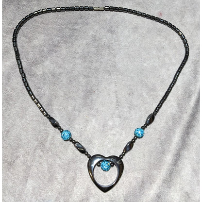 Hematite Open Heart Beaded Pendant Necklace