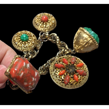 Vintage Etruscan Revival Charm Bracelet
