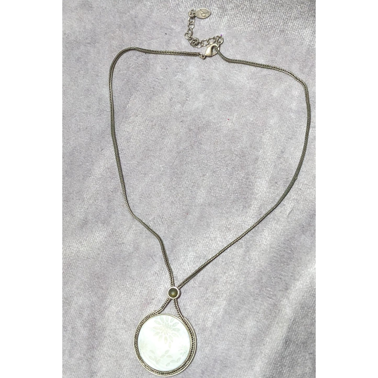 Vintage Versona Mother Of Pearl Carved Floral Pendant Necklace