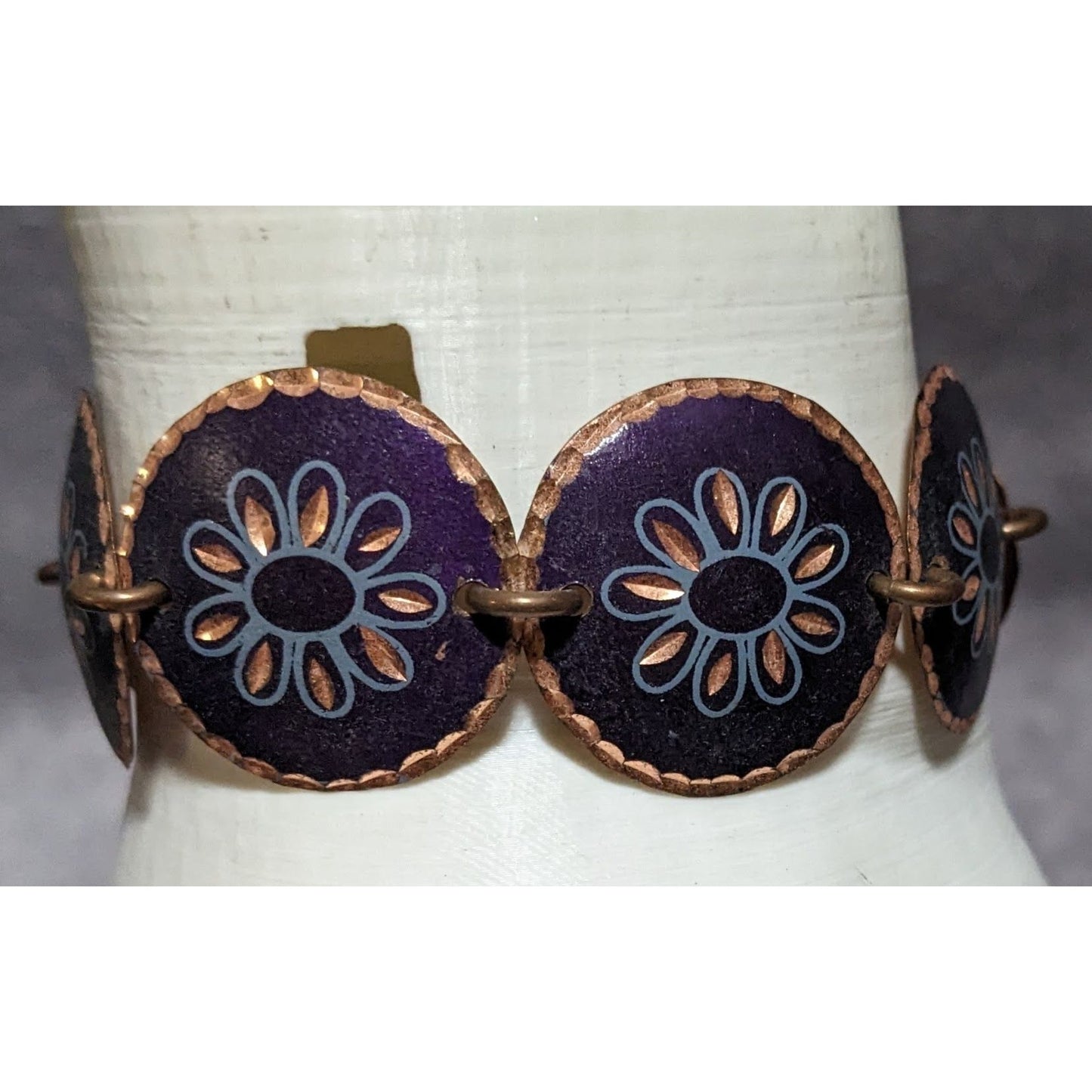 Purple Floral Copper Disc Bracelet