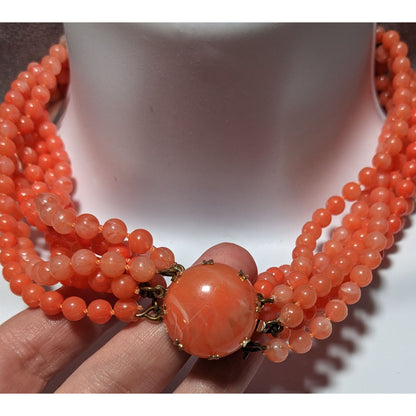 Vintage Salmon Beaded Necklace