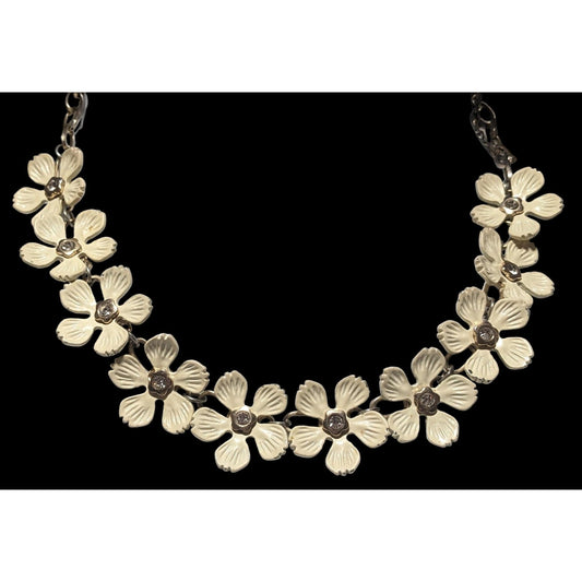 Vintage Cream Floral Necklace With Rhinestones