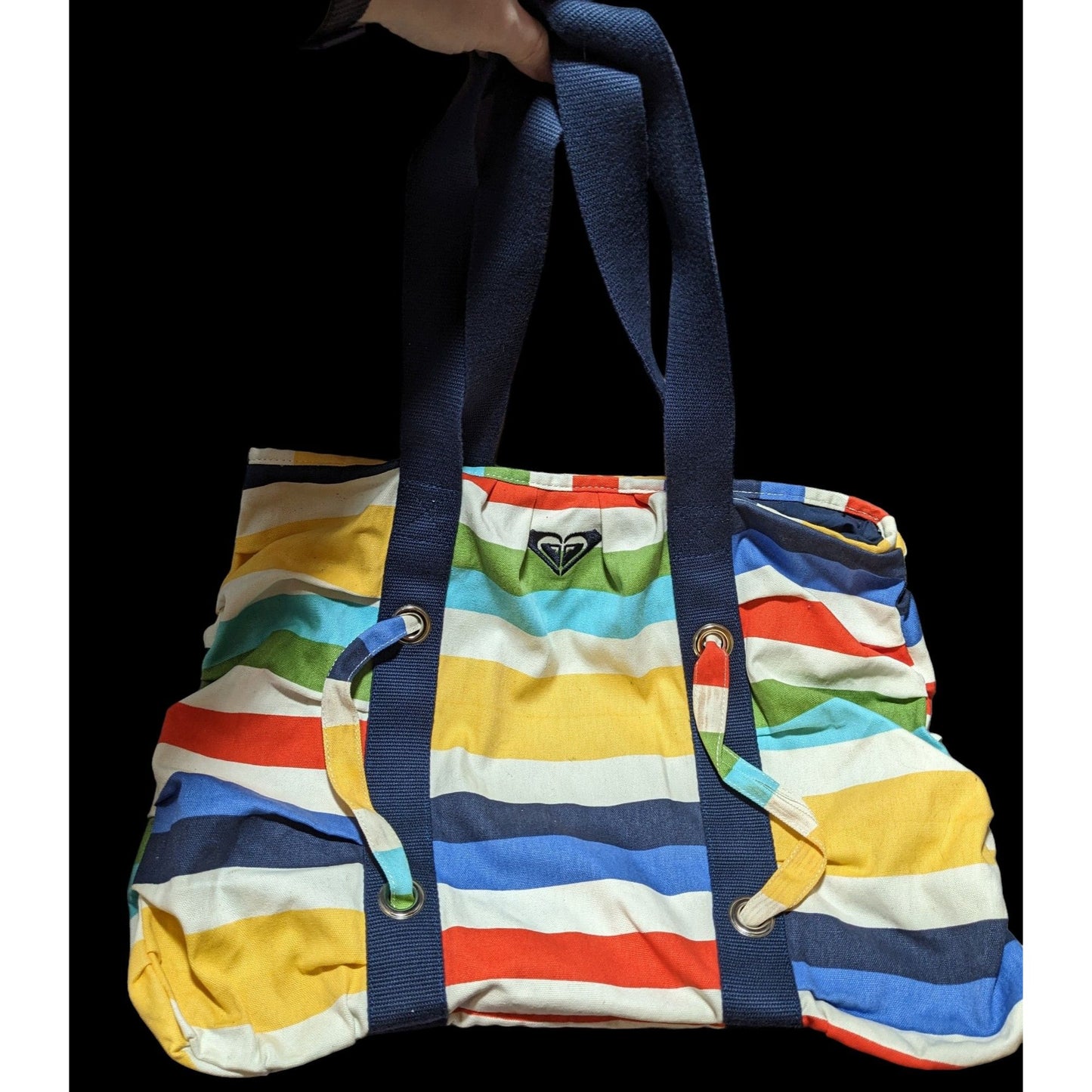 Retro Roxy Striped Canvas Beachy Tote Bag