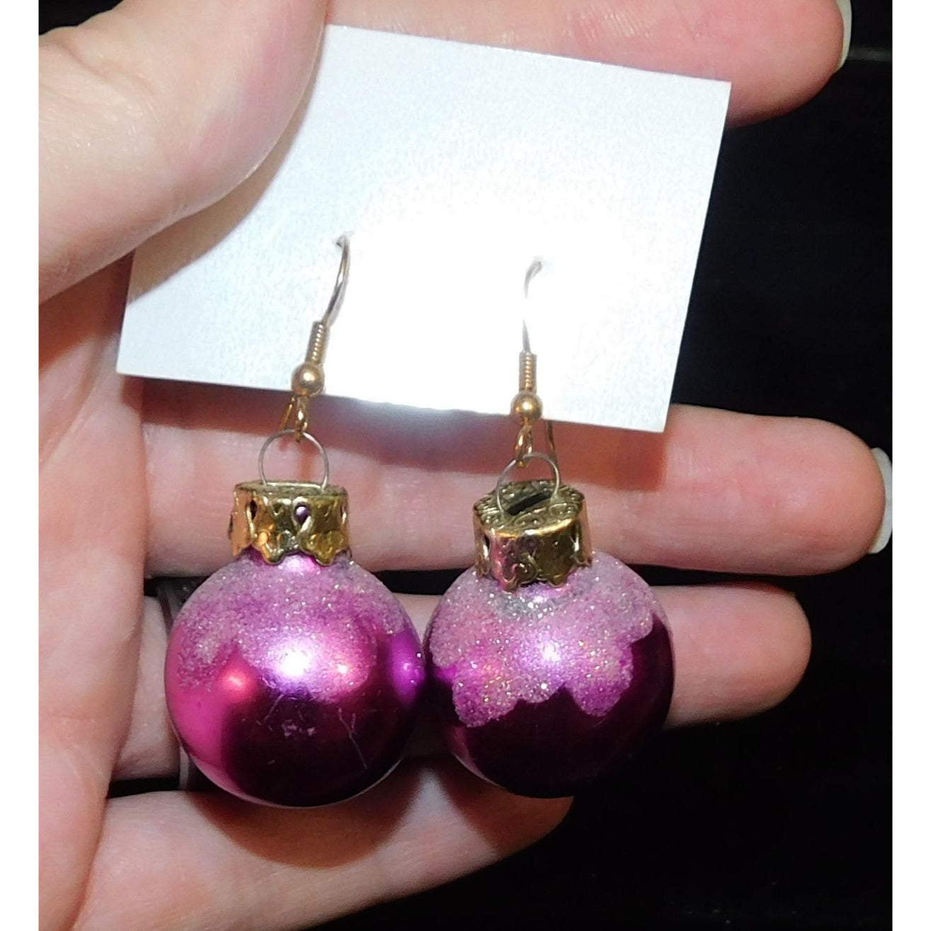 Snowy Purple Holiday Ornament Drop Earrings
