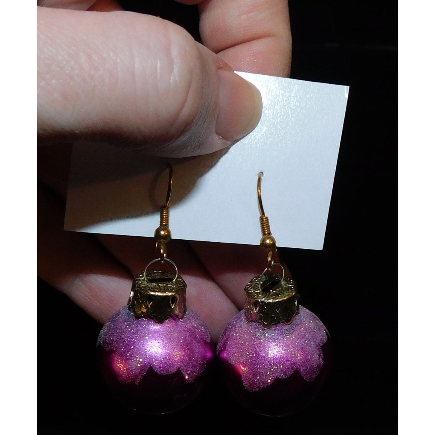 Snowy Purple Holiday Ornament Drop Earrings