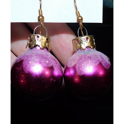 Snowy Purple Holiday Ornament Drop Earrings