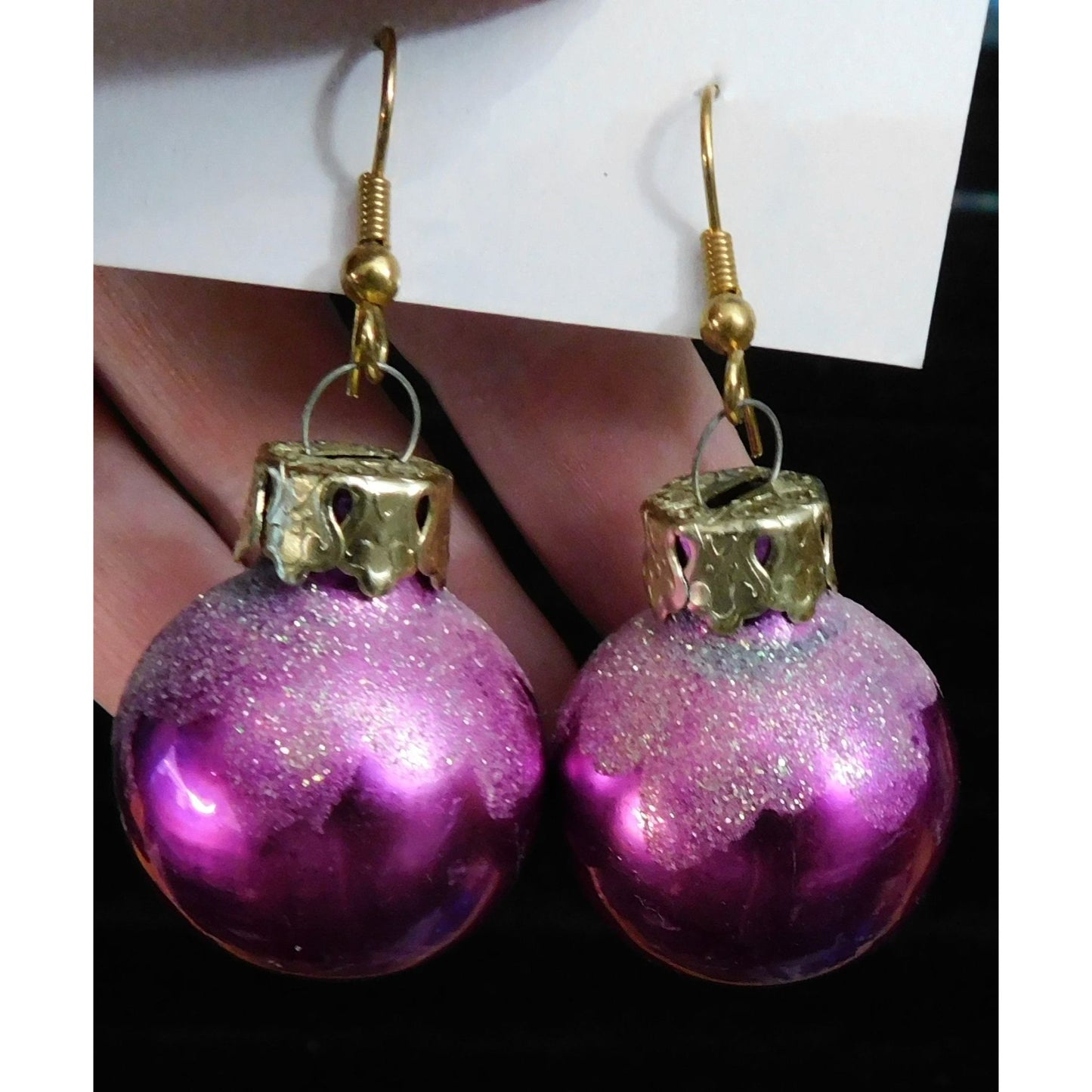Snowy Purple Holiday Ornament Drop Earrings