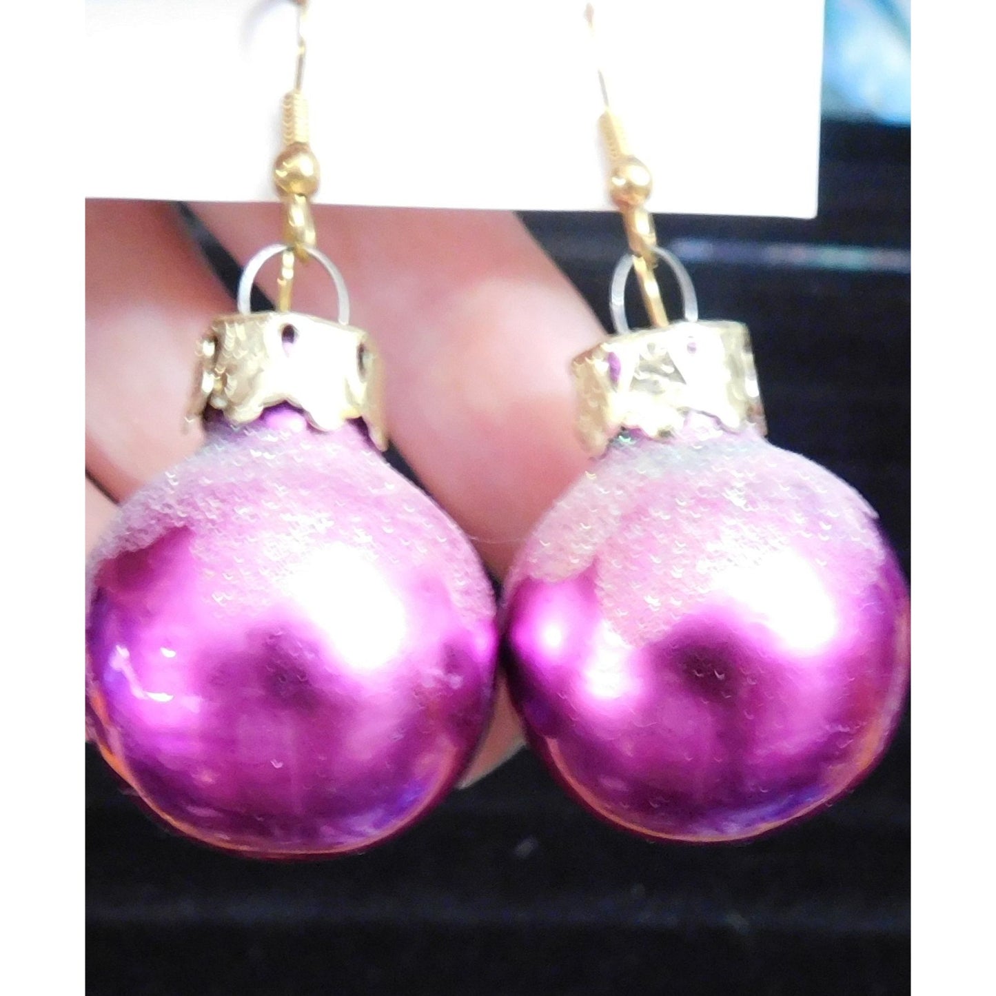 Snowy Purple Holiday Ornament Drop Earrings