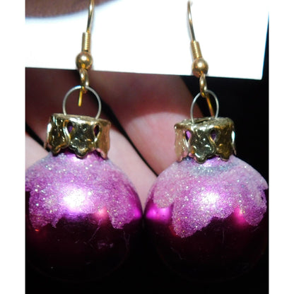 Snowy Purple Holiday Ornament Drop Earrings
