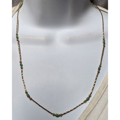 Minimalist Elegant Turquoise And Gold Beaded Necklace