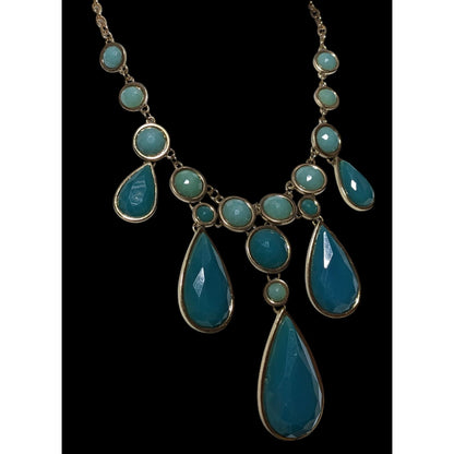 Teal Glam Faceted Teardrop Statement Necklace