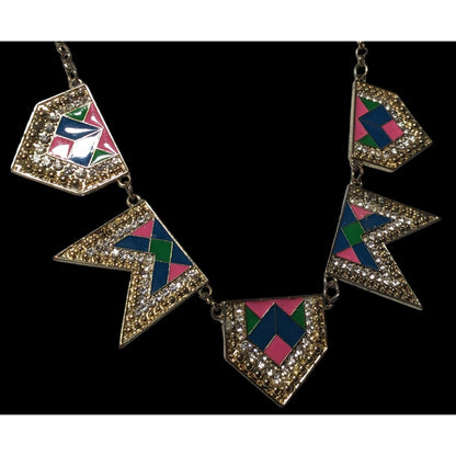 Retro Glam Rainbow Geometric Statement Necklace