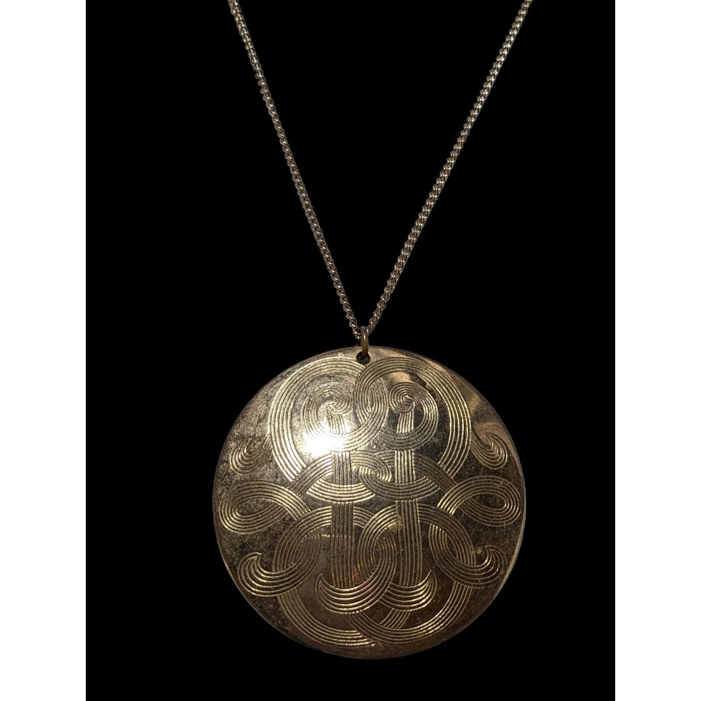 Vintage Large Engraved Gold Medallion Necklace