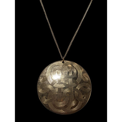 Vintage Large Engraved Gold Medallion Necklace