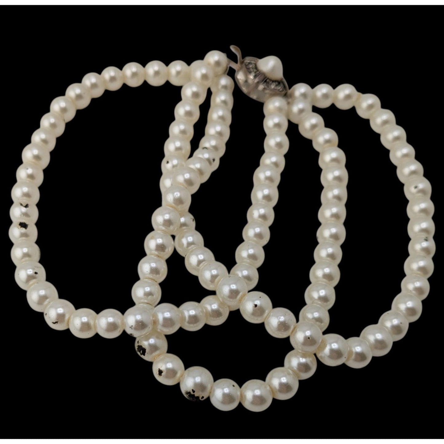 Vintage Franklin Mint Faux Pearl Triple Strand Bracelet Signed FM Rhinestone Clasp Classic Elegance