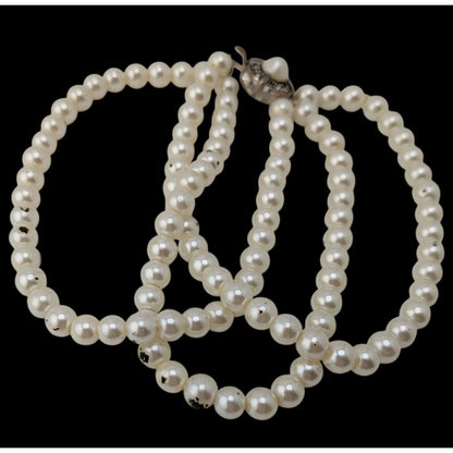 Vintage Franklin Mint Faux Pearl Triple Strand Bracelet Signed FM Rhinestone Clasp Classic Elegance