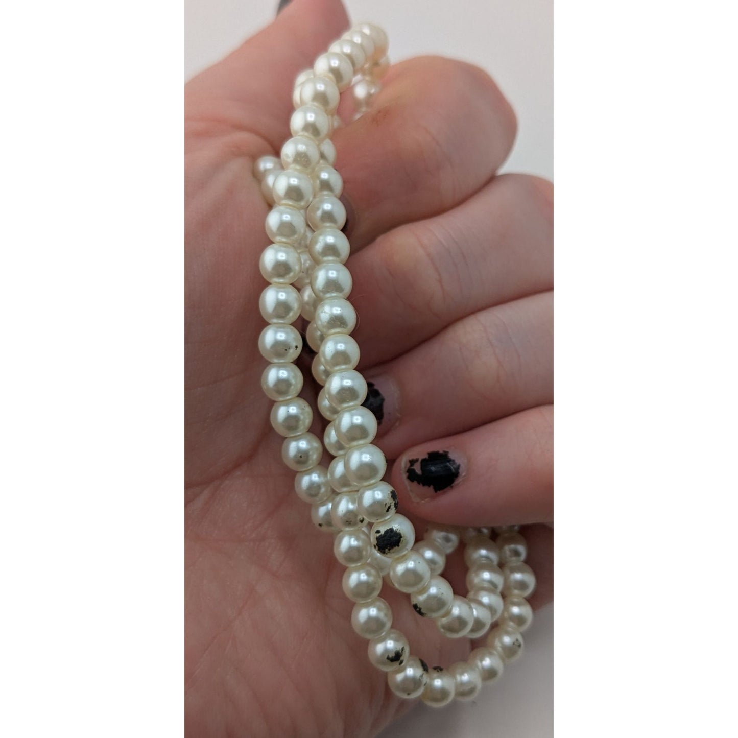 Vintage Franklin Mint Faux Pearl Triple Strand Bracelet Signed FM Rhinestone Clasp Classic Elegance