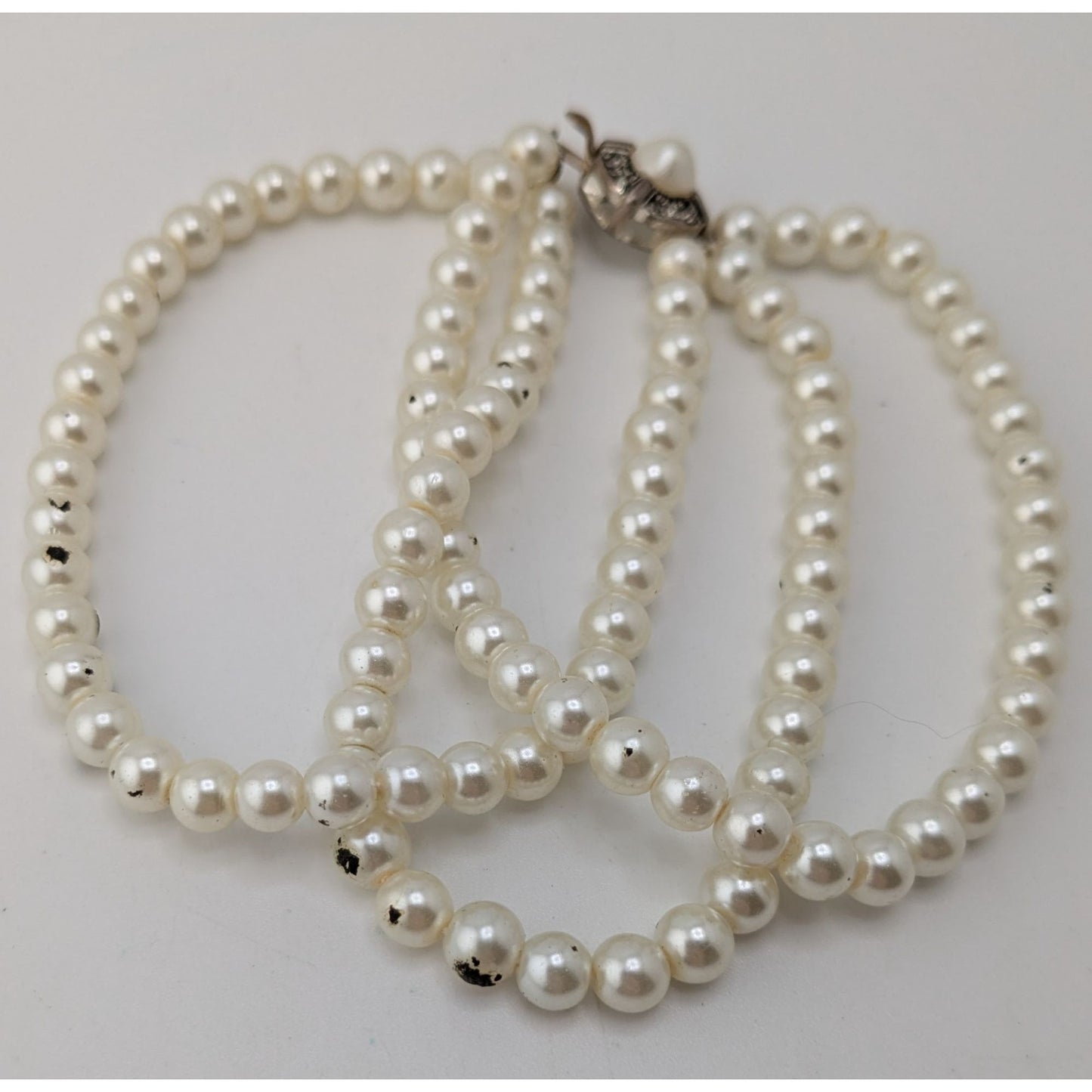 Vintage Franklin Mint Faux Pearl Triple Strand Bracelet Signed FM Rhinestone Clasp Classic Elegance