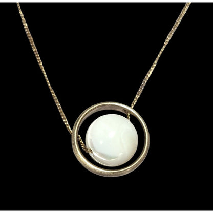 White Glass Swirl Marble Spinner Necklace