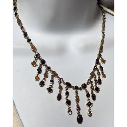 Retro Elegant Gold Gemmed Fringe Necklace