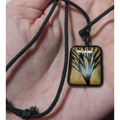 Nature Inspired Painted Tree Glass Pendant Necklace