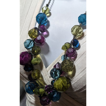 Chunky Cool Tone Rainbow Beaded Necklace