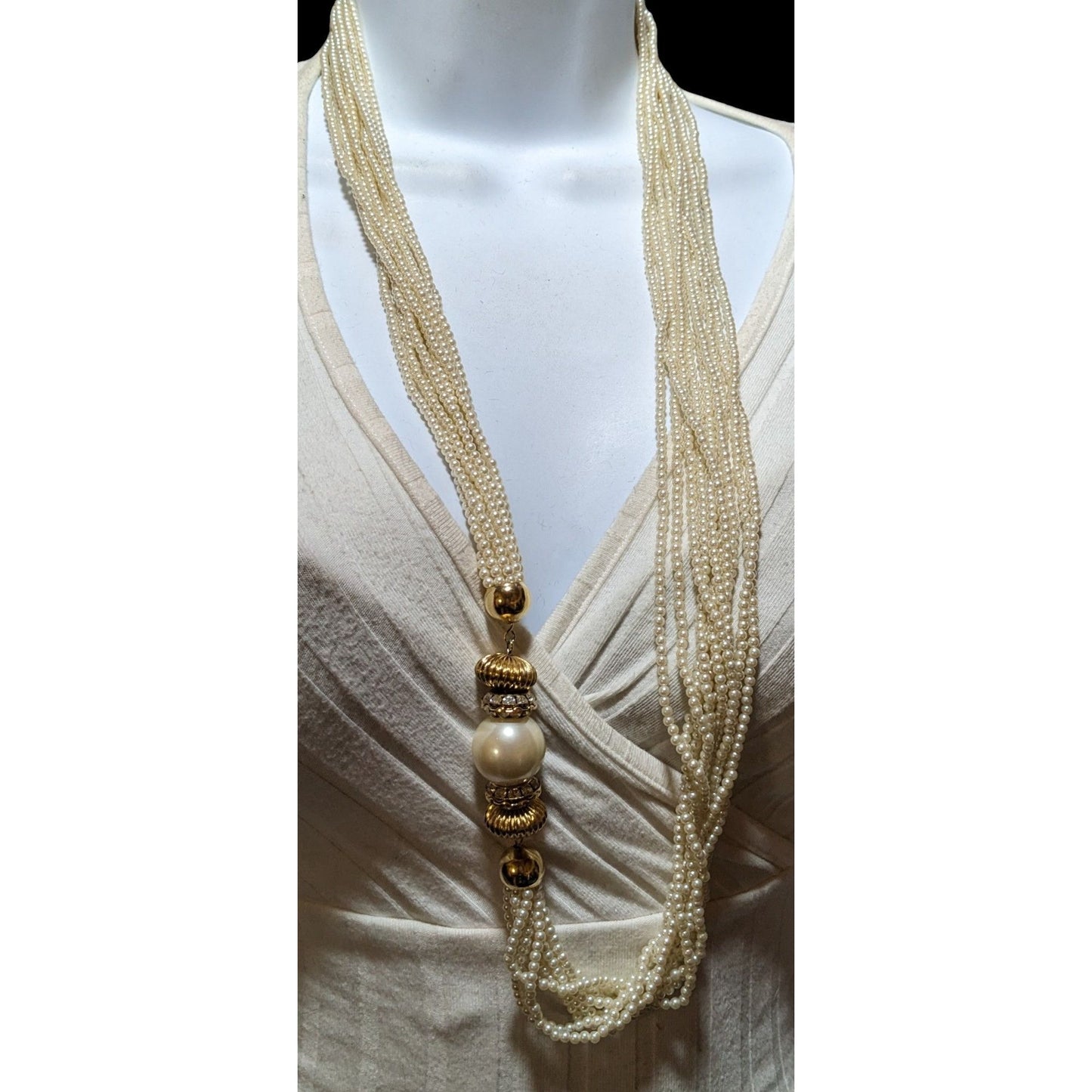 Vintage Glam Gold Pearl Multistrand Statement Necklace