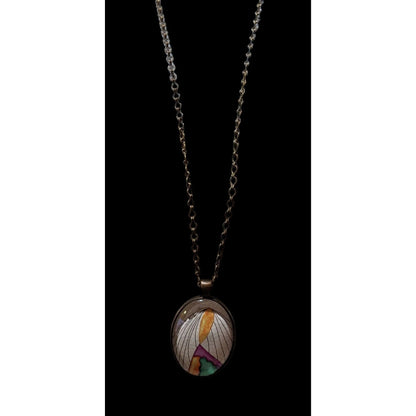 Abstract Art Print Oval Pendant Necklace