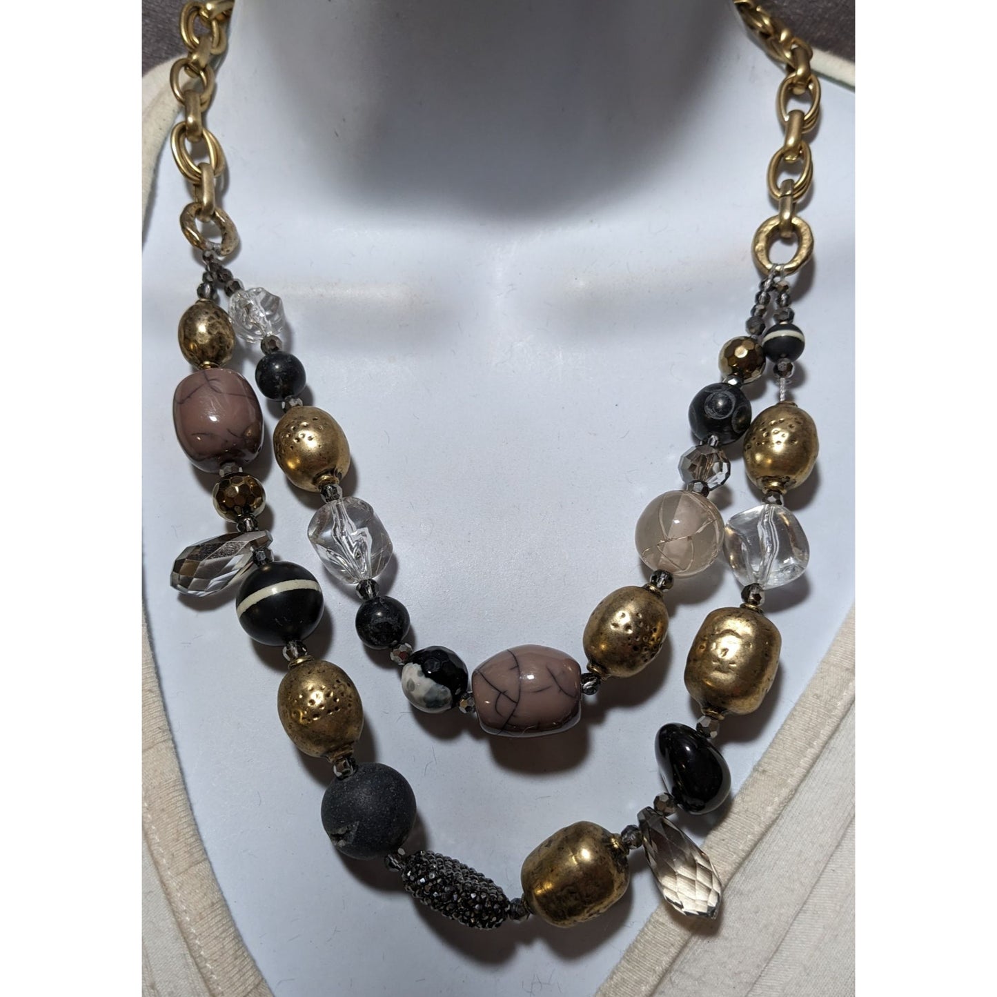 Chicos Brutalist Mixed Media Beaded Necklace