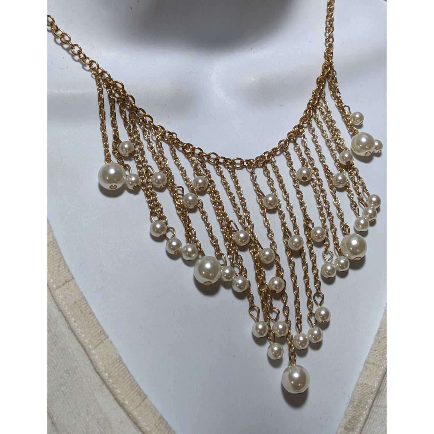 Elegant Glam Gold Chain Pearl Fringe Necklace