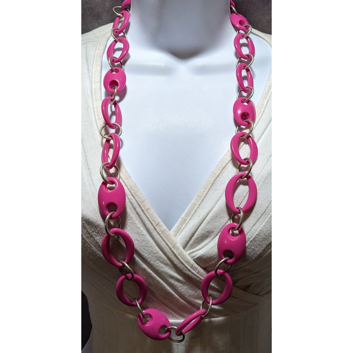 80s Pink And Silver Large Link Necklace.