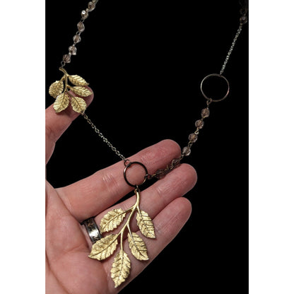 Asymmetrical Gold Beaded Leaf Necklace