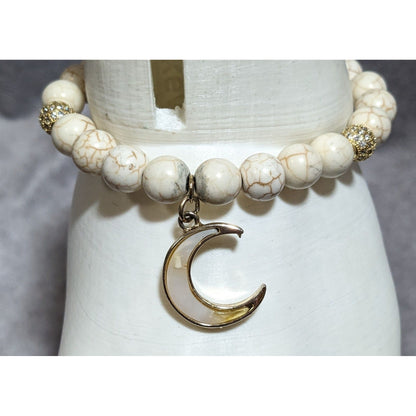 White Witch Howlite Beaded Crescent Moon Bracelet