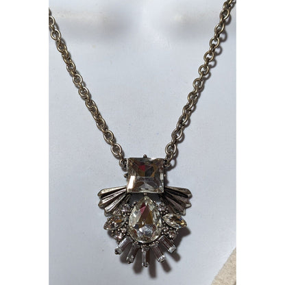 Art Deco Silver Glass Gemmed Pendant Necklace