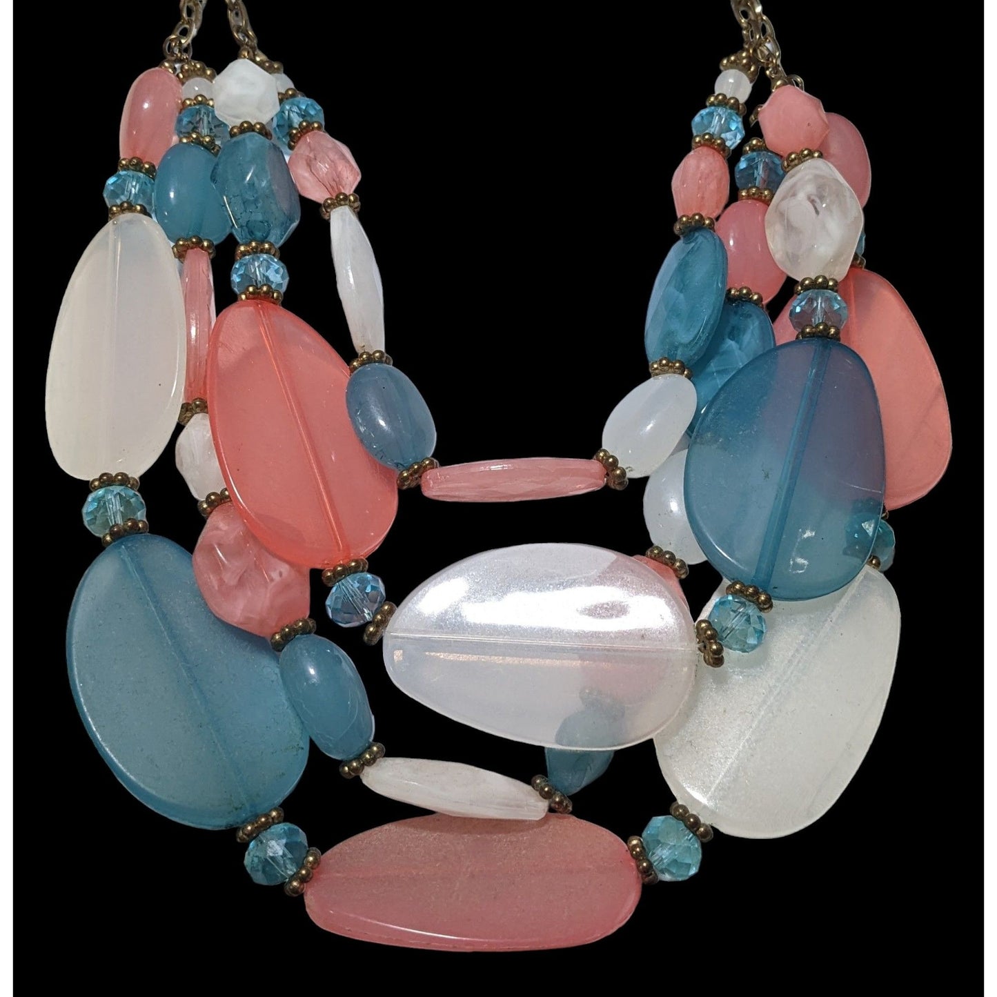 Chunky Pink Blue And White Statement Necklace