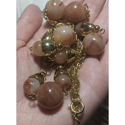 Vintage Gold-Tone Chain Necklace With Pink Beads