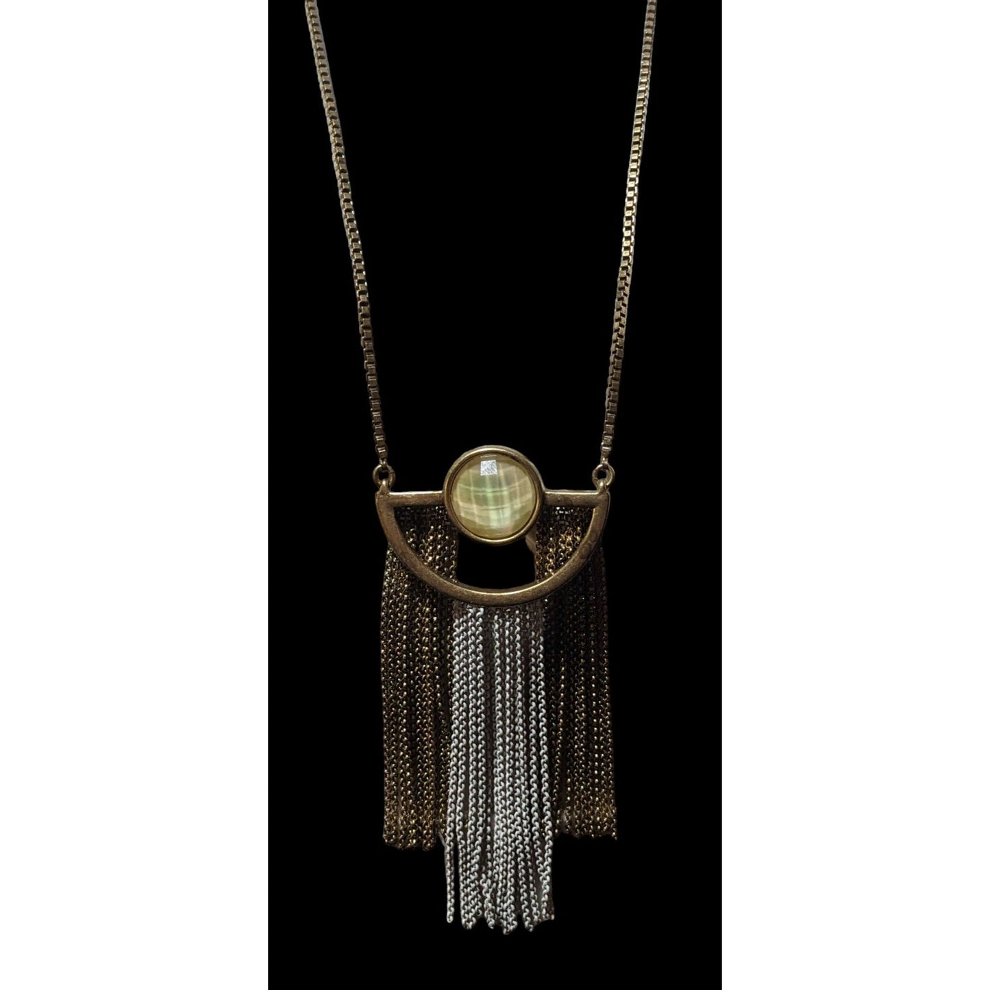 Lucky Brand Retro Geometric Fringe Pendant Necklace