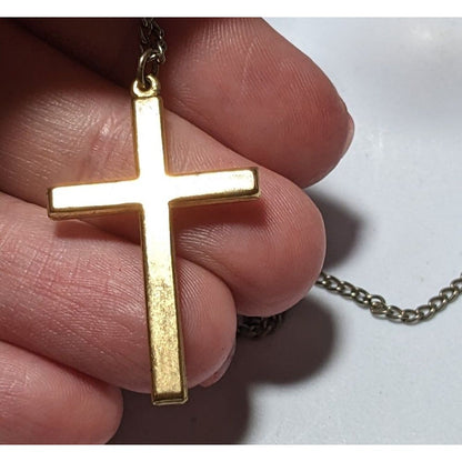 Gold Puffed Embossed Long Cross Necklace