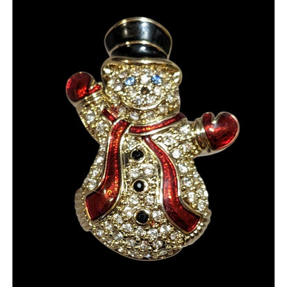 Vintage Glam Monet Crystal Encrusted Snowman Brooch