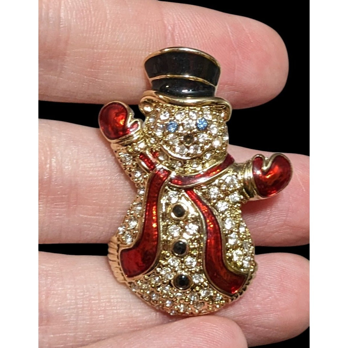 Vintage Glam Monet Crystal Encrusted Snowman Brooch