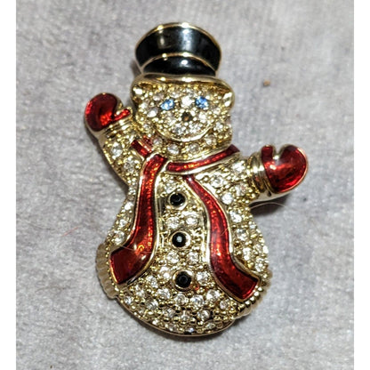 Vintage Glam Monet Crystal Encrusted Snowman Brooch