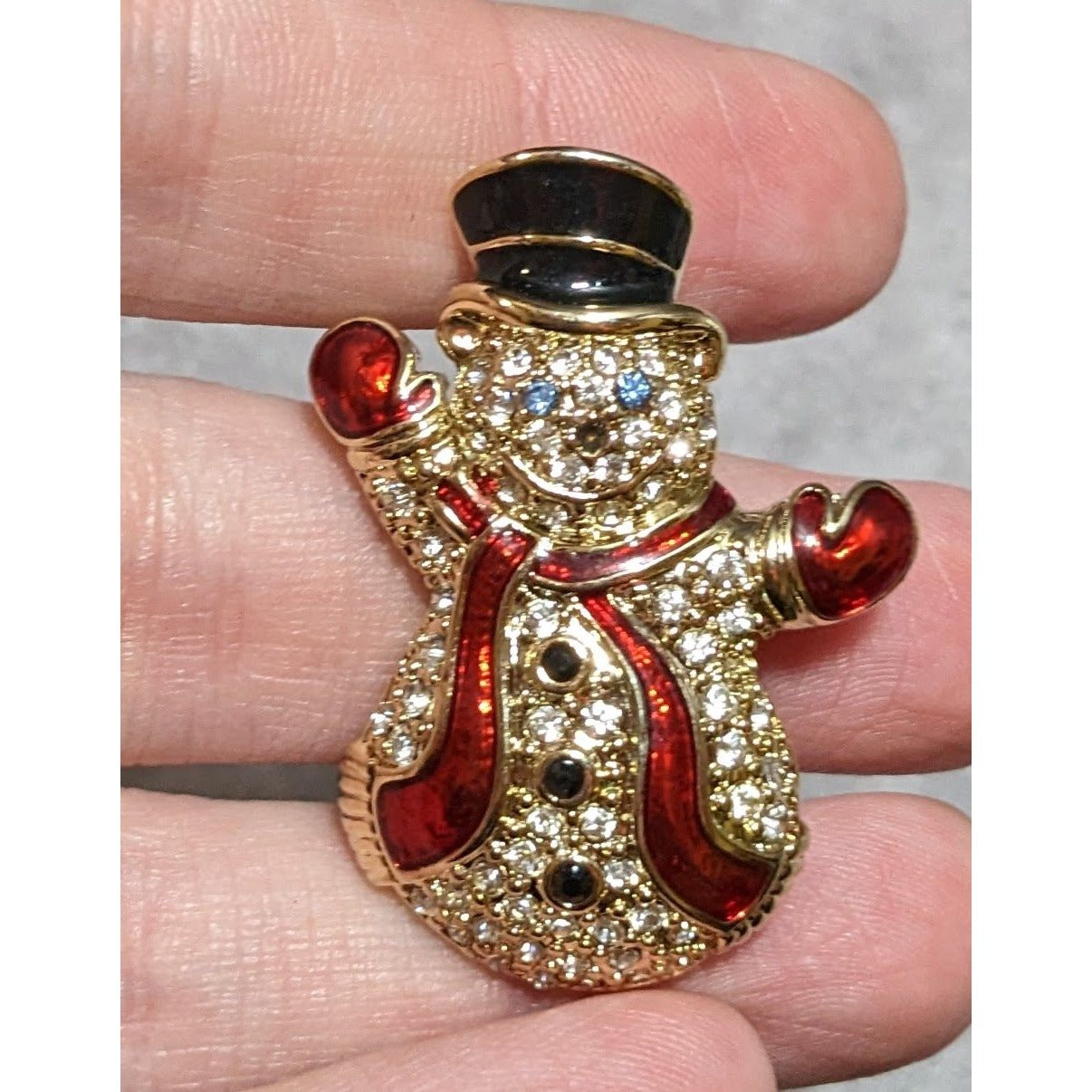 Vintage Glam Monet Crystal Encrusted Snowman Brooch