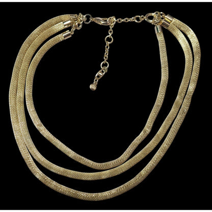 Cabi Glam Triple Strand Gold Tune Mesh Tube Necklace