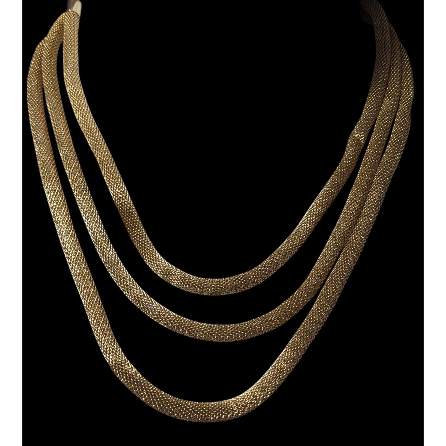 Cabi Glam Triple Strand Gold Tune Mesh Tube Necklace